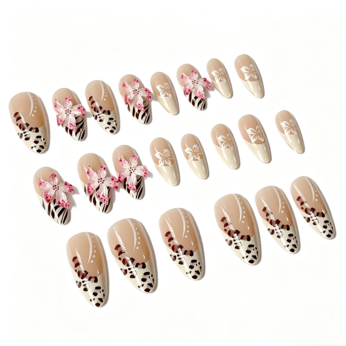 Press-On Nails Stiletto Hand-Painted Floral Flexible Reusable