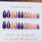 Press-On Nails Stiletto Hand-Painted Floral Pre-Applied Adhesive
