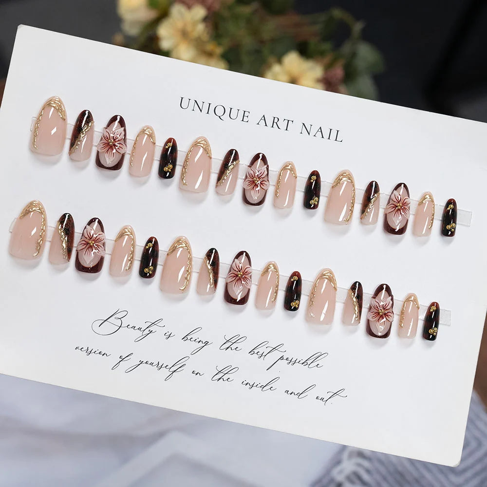 Press-On Nails Stiletto Intricate Floral Self-Adhesive