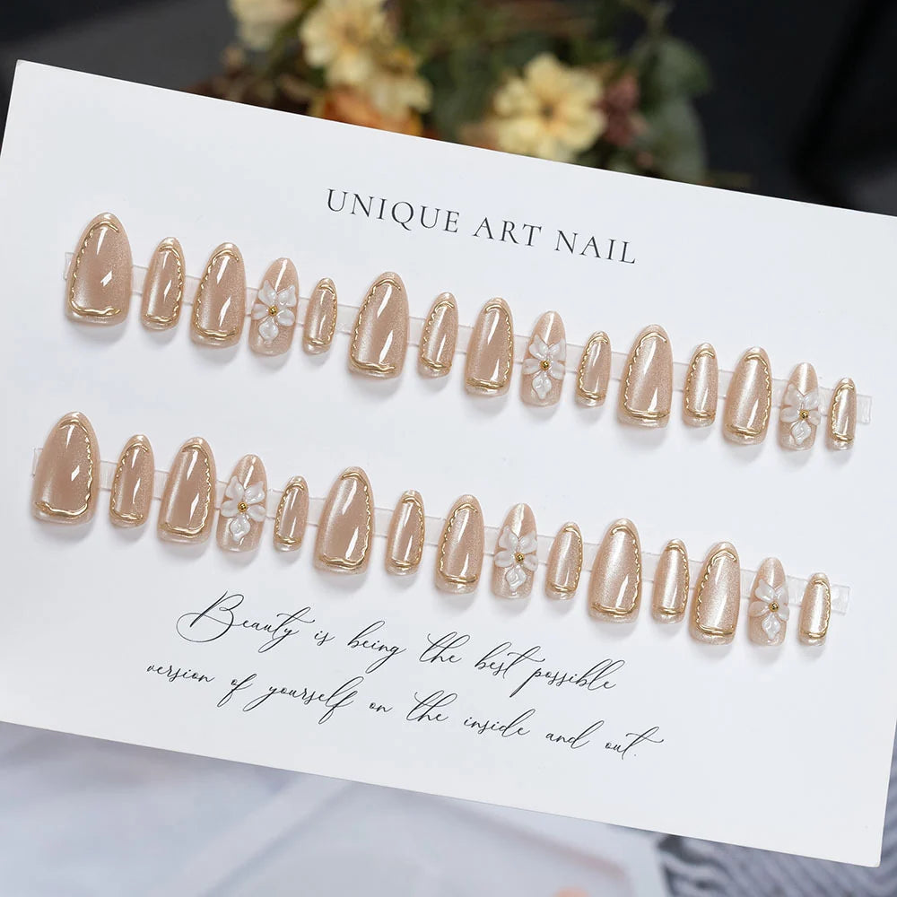Press-On Nails Stiletto Intricate Floral Self-Adhesive