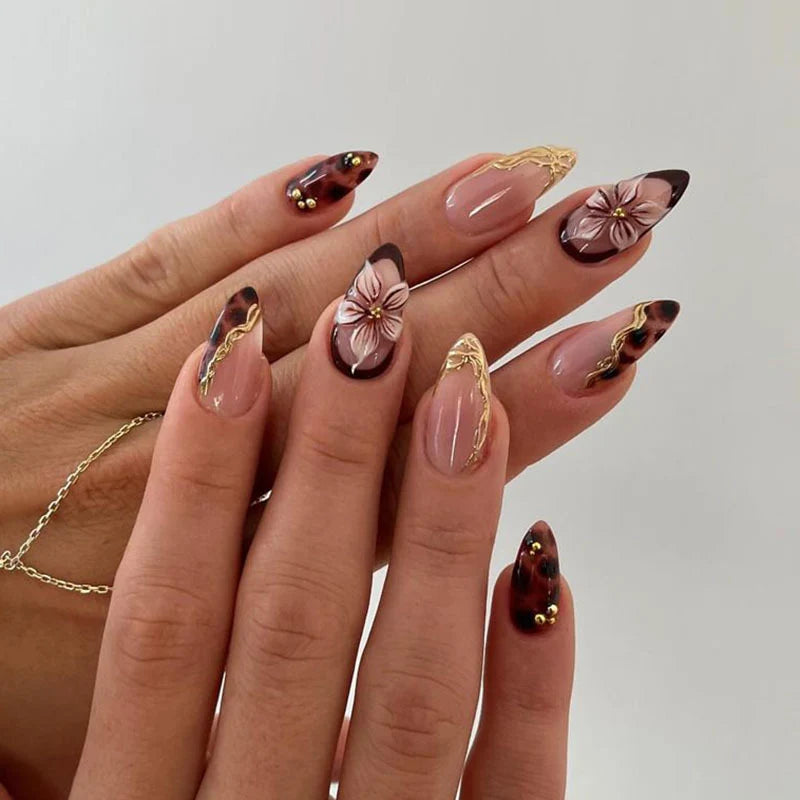 Press-On Nails Stiletto Intricate Floral Self-Adhesive