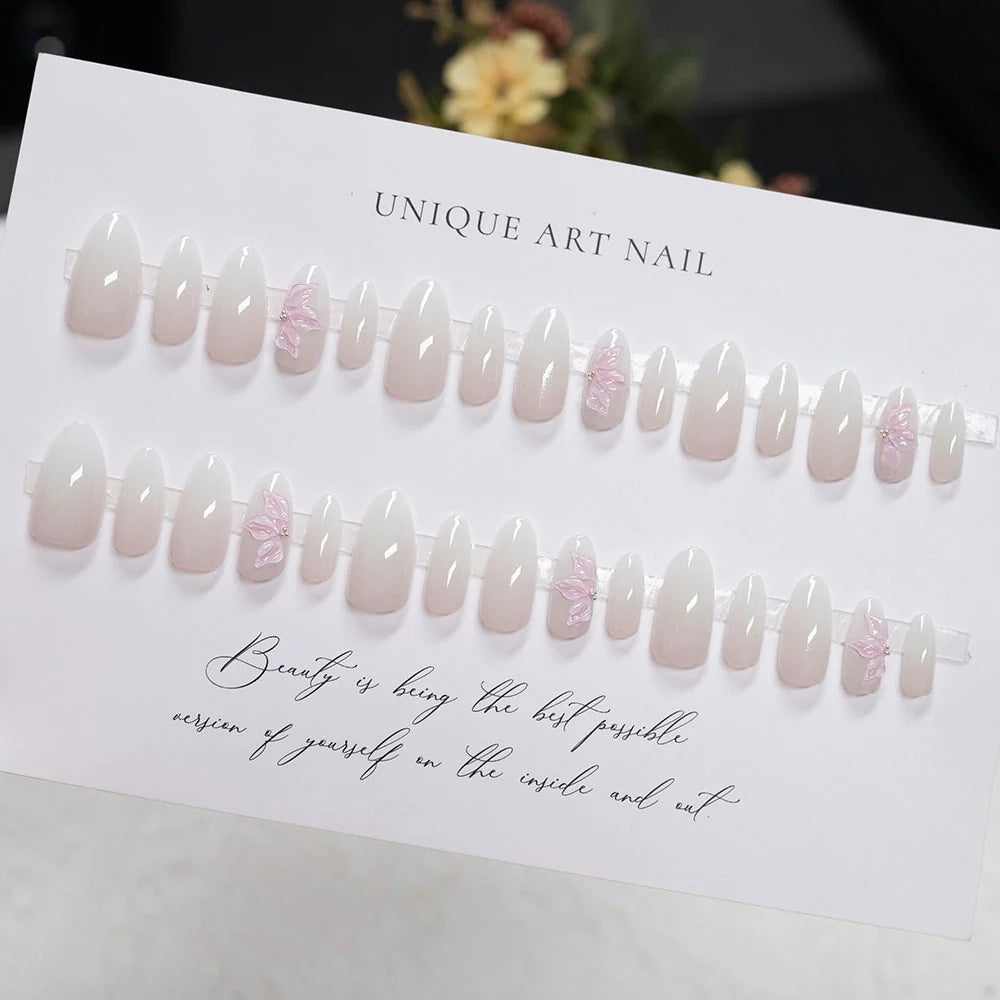 Press-On Nails Stiletto Ombre Floral