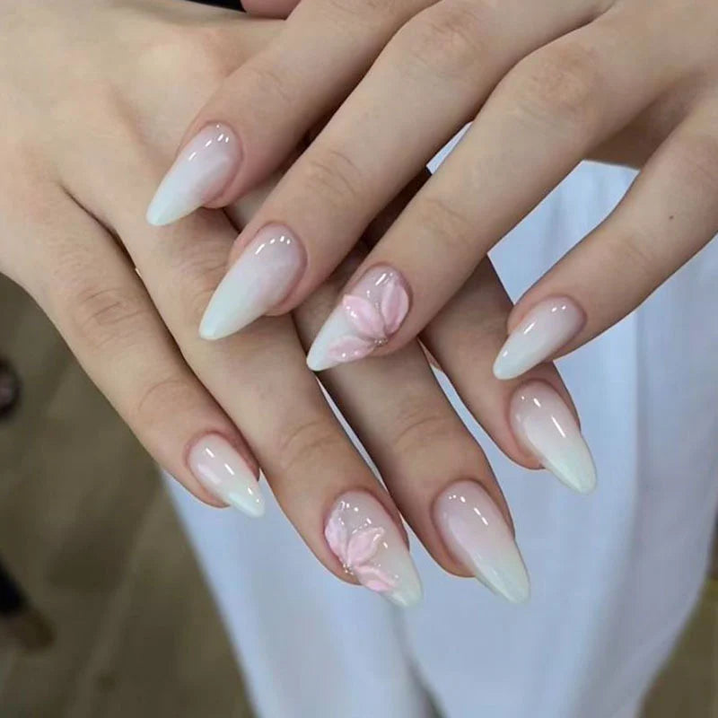 Press-On Nails Stiletto Ombre Floral