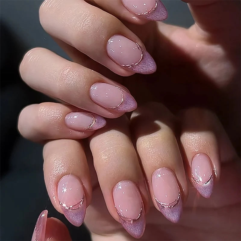 Press-On Nails Stiletto Ombre Glitter Easy Apply Reusable