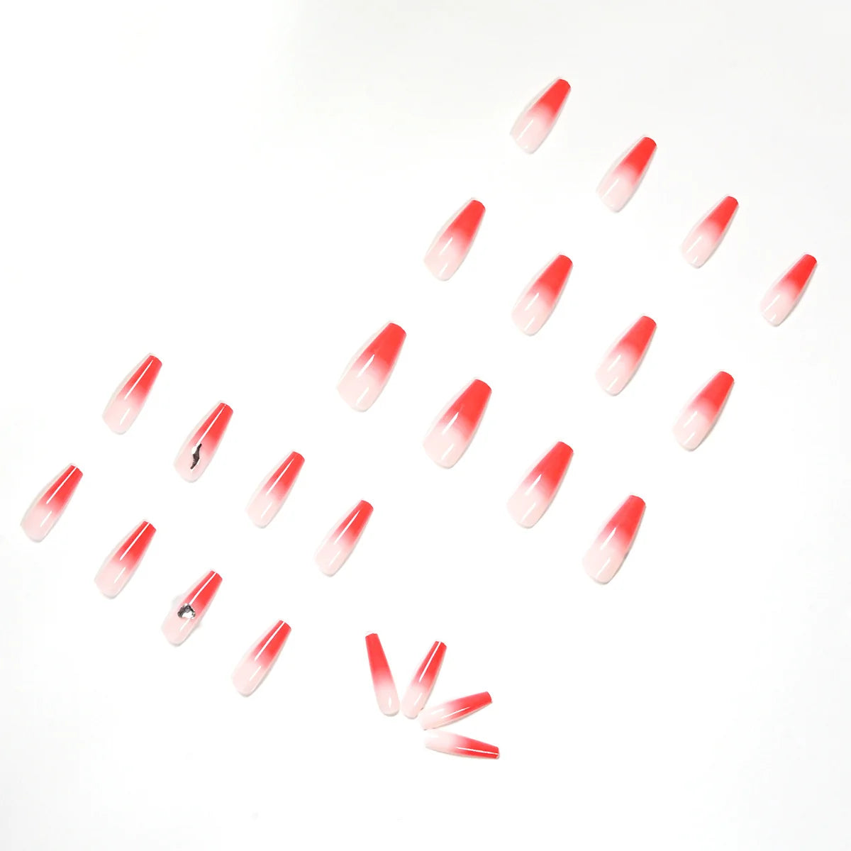 Press-On Nails Stiletto Ombre Rhinestone Accents