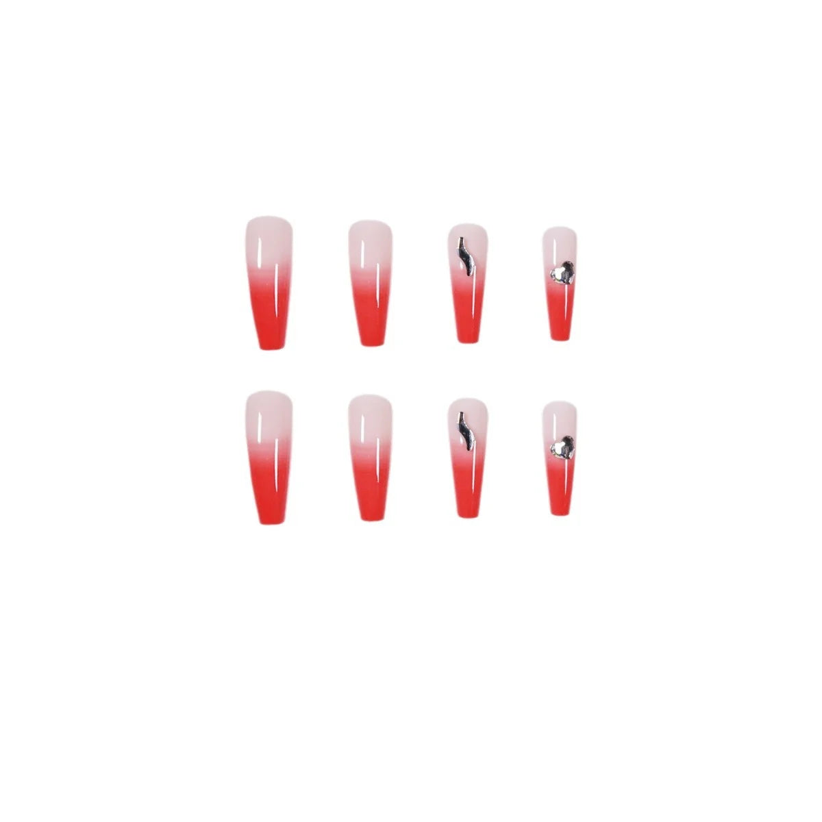 Press-On Nails Stiletto Ombre Rhinestone Accents
