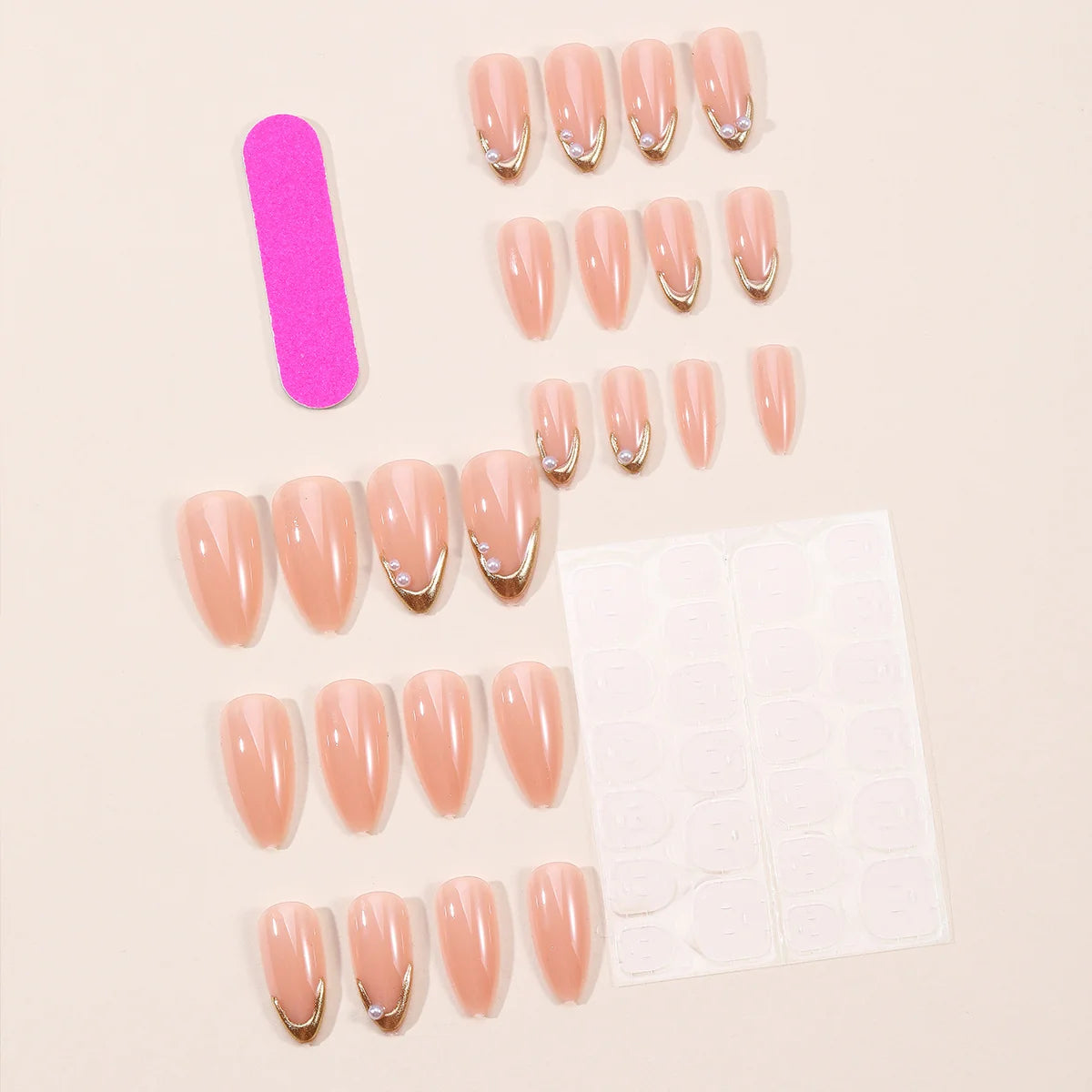 Press-On Nails Stiletto Pearl Accents Durable