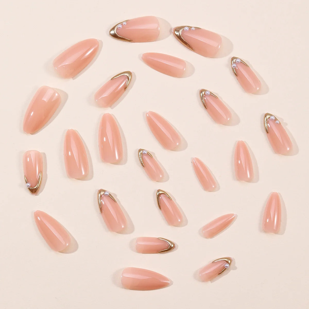 Press-On Nails Stiletto Pearl Accents Durable