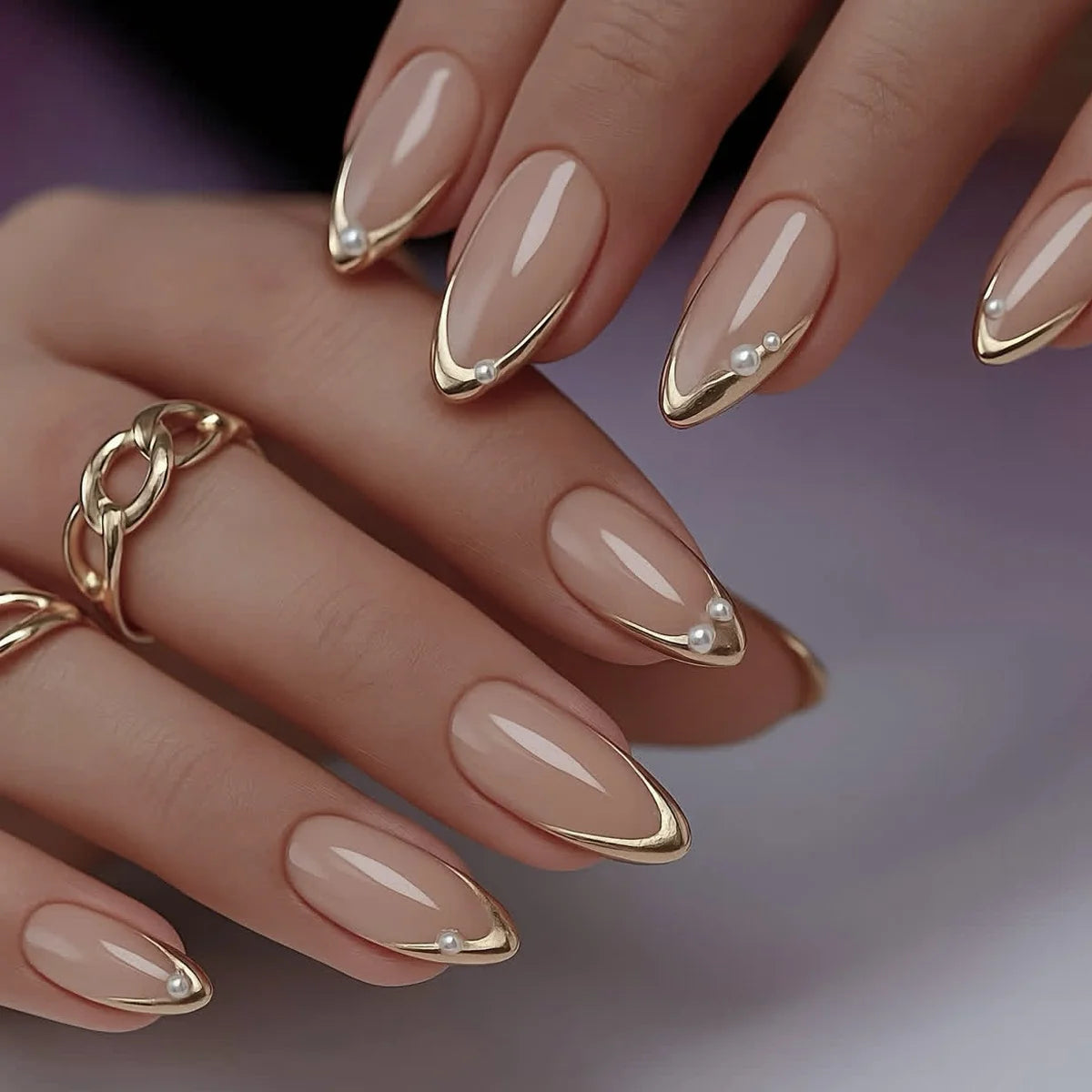 Press-On Nails Stiletto Pearl Accents Durable