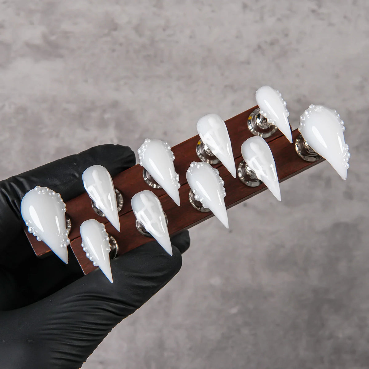 Press-On Nails Stiletto Pearl Accents Reusable