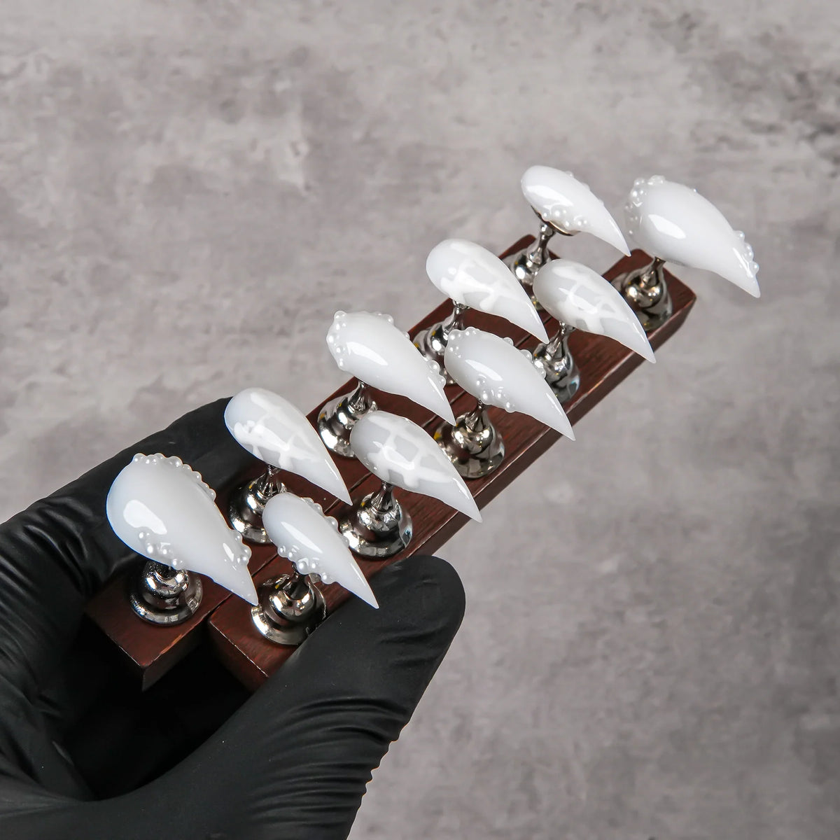 Press-On Nails Stiletto Pearl Accents Reusable