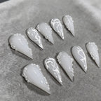 Press-On Nails Stiletto Pearl Accents Reusable