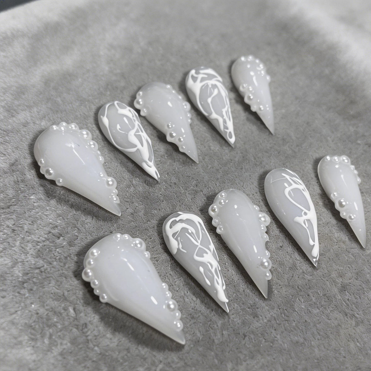 Press-On Nails Stiletto Pearl Accents Reusable