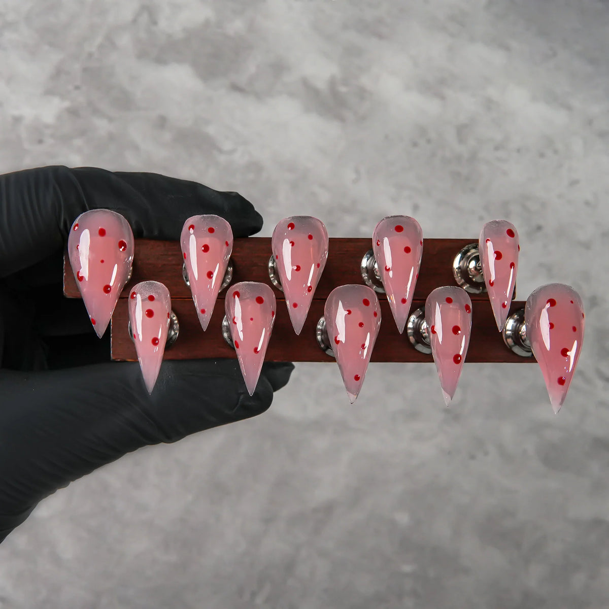 Press-On Nails Stiletto Pink Red Dot Peel & Stick