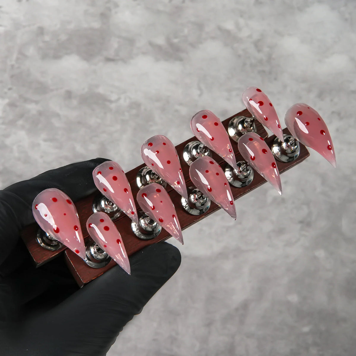 Press-On Nails Stiletto Pink Red Dot Peel & Stick
