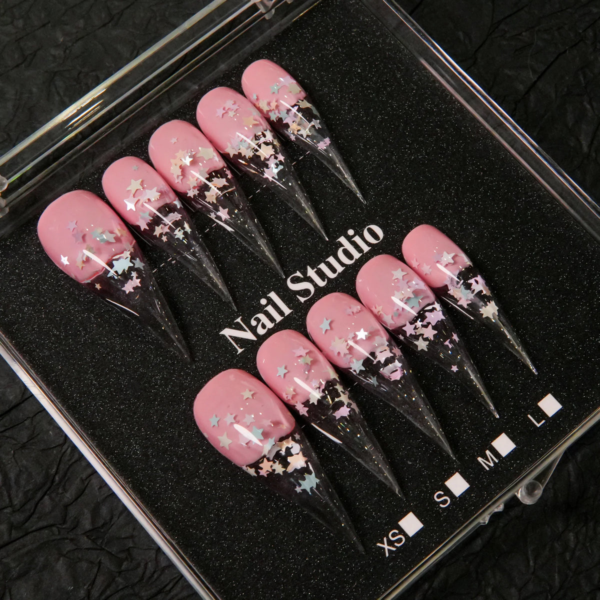 Press-On Nails Stiletto Pink Star Set of 10