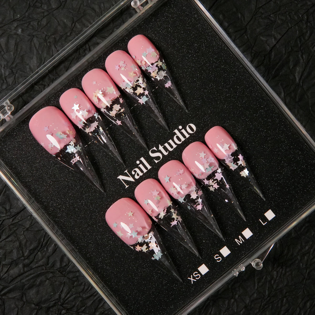Press-On Nails Stiletto Pink Star Set of 10