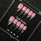 Press-On Nails Stiletto Pink Star Set of 10