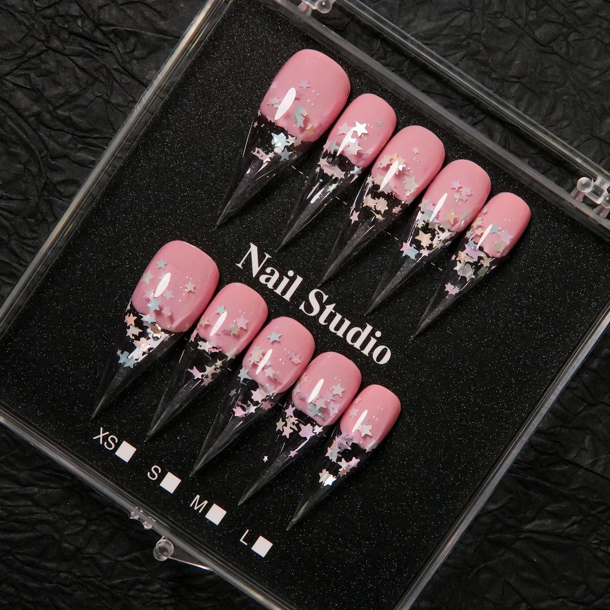 Press-On Nails Stiletto Pink Star Set of 10