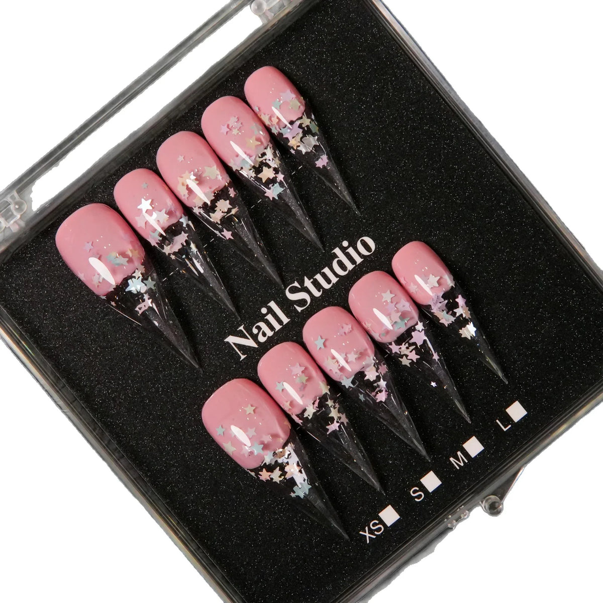 Press-On Nails Stiletto Pink Star Set of 10