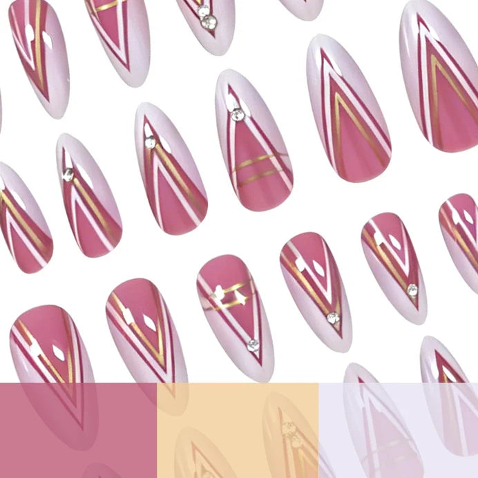 Press-On Nails Stiletto Purple Artistic Set of 24