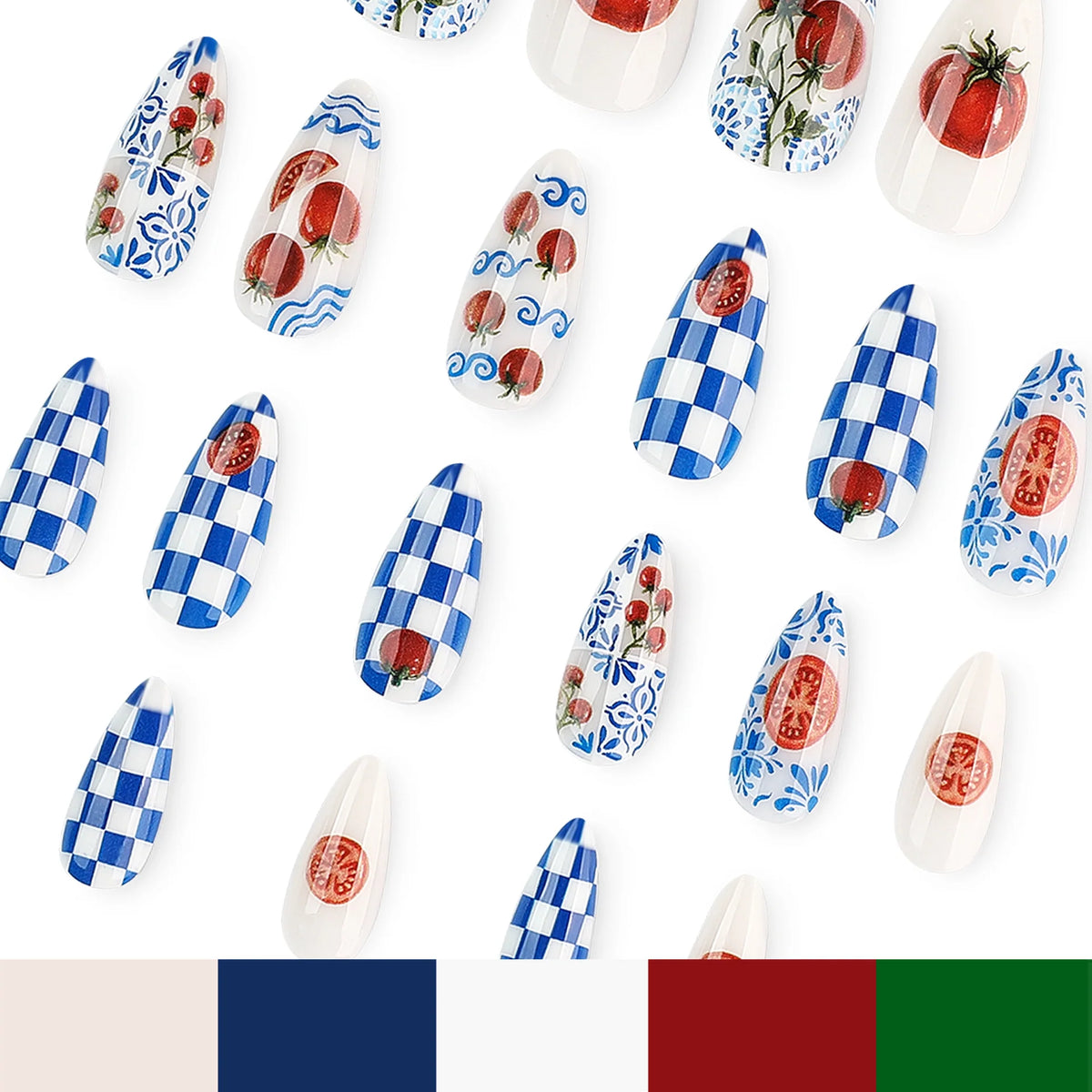 Press-On Nails Stiletto Reusable Tomato Design