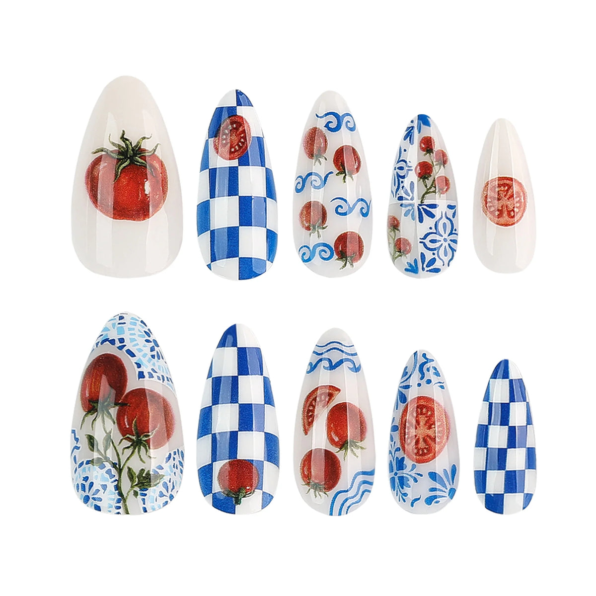 Press-On Nails Stiletto Reusable Tomato Design