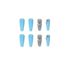 Press-On Nails Stiletto Rhinestone Accent Green Easy Application