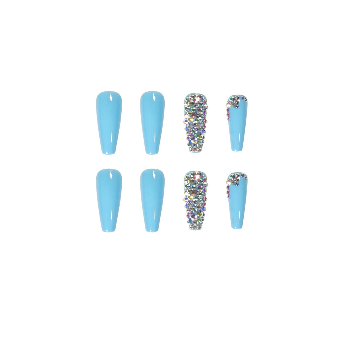 Press-On Nails Stiletto Rhinestone Accent Green Easy Application