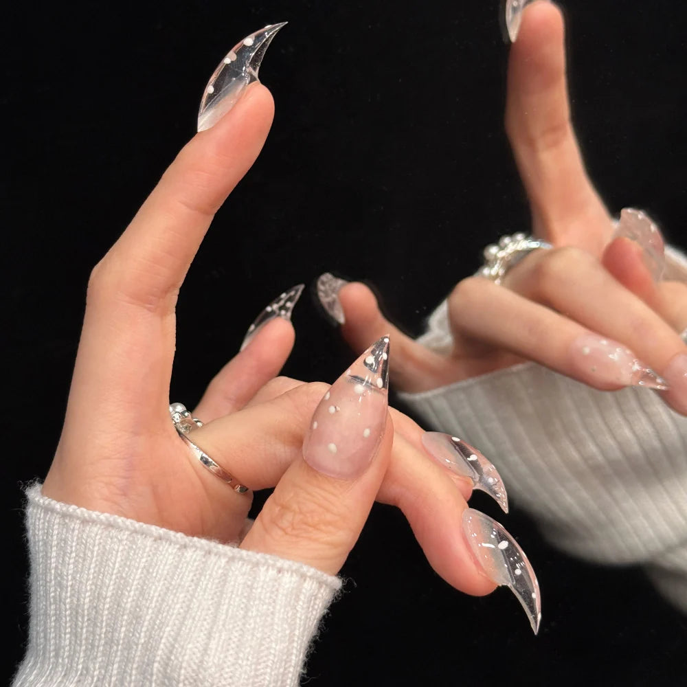 Press-On Nails Stiletto Shape Crystal Accents Adhesive Tabs