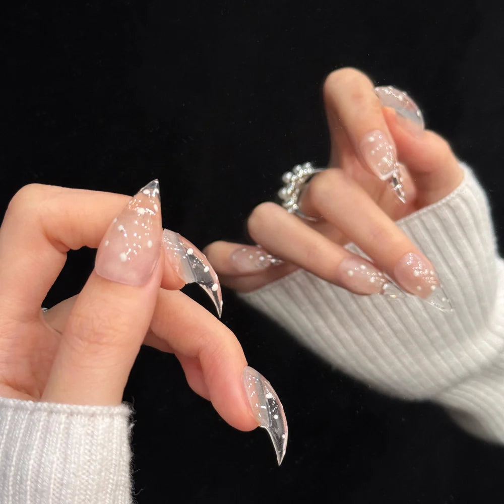 Press-On Nails Stiletto Shape Crystal Accents Adhesive Tabs