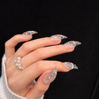 Press-On Nails Stiletto Shape Crystal Accents Adhesive Tabs