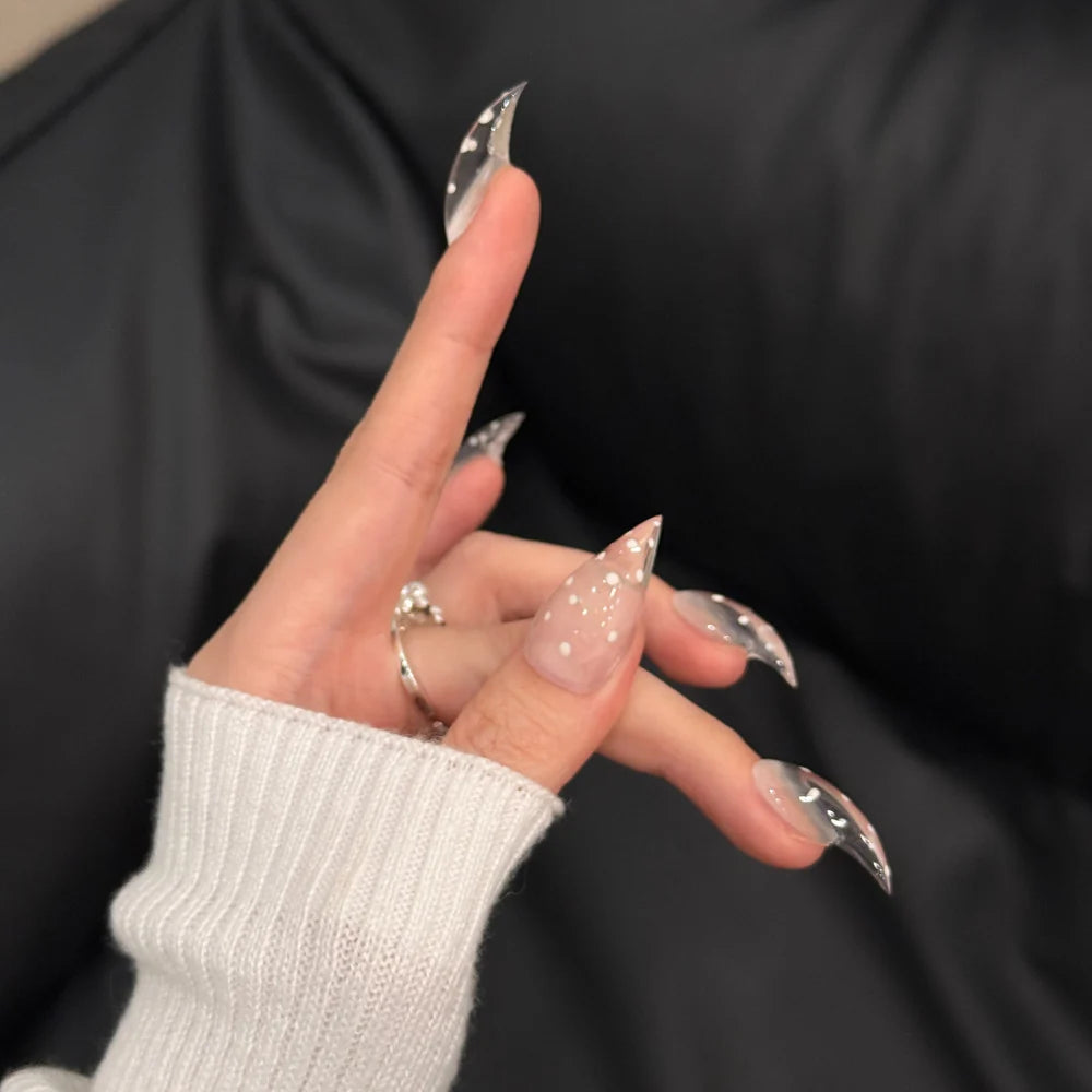 Press-On Nails Stiletto Shape Crystal Accents Adhesive Tabs