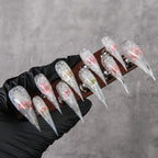 Press-On Nails Stiletto Shape Floral Resin Reusable