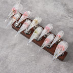 Press-On Nails Stiletto Shape Floral Resin Reusable
