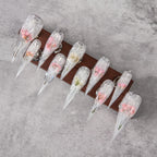 Press-On Nails Stiletto Shape Floral Resin Reusable