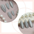 Press-On Nails Stiletto Shape Glossy Metallic Accents
