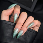 Press-On Nails Stiletto Short Claw Green Shimmer