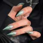 Press-On Nails Stiletto Short Claw Green Shimmer