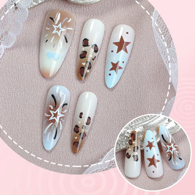 Press-On Nails Stiletto Star & Leopard Print Comfort Fit