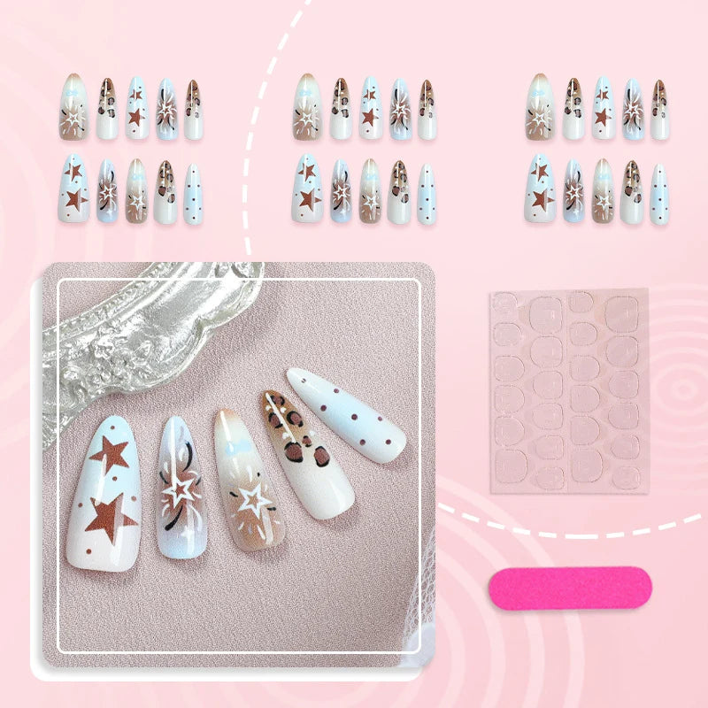 Press-On Nails Stiletto Star & Leopard Print Comfort Fit