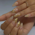 Press-On Nails Stiletto Translucent Base Gold Accents