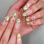 Press-On Nails Stiletto Whimsical Cherry & Frog Designs