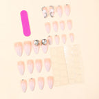 Press-On Nails Stiletto White Floral & Rhinestones Long-Lasting