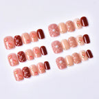 Press-On Nails Strawberry Design & Gold Accents Comfort Fit