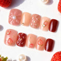 Press-On Nails Strawberry Design & Gold Accents Comfort Fit