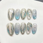 Press-On Nails Teal Glitter Ombre Comfortable Fit