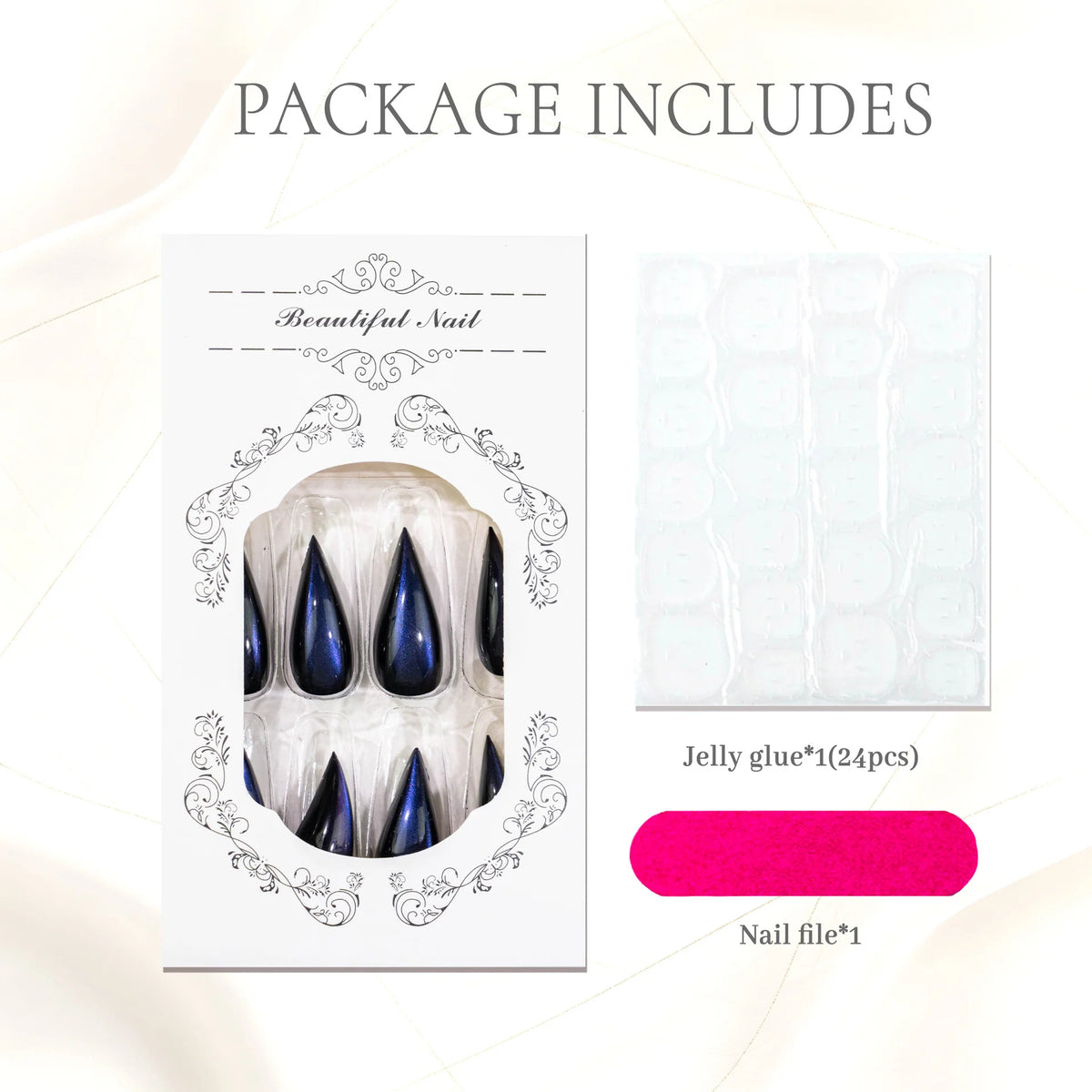 Press-On Nails Teardrop 24-Piece Jelly Glue & File