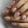 Press-On Nails Translucent Pink Gold Tips & Rhinestones