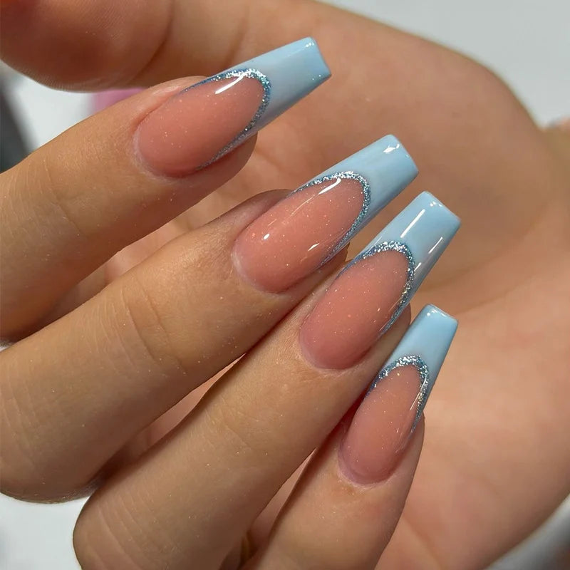 Press-On Nails Two-Tone Glitter Reusable